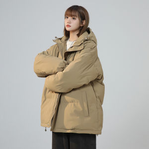 Minette Winter Thickened Large Size Cotton Jacket Womens Hooded down Cotton Padded Coat Sweet Style School Trend Zipper Closure