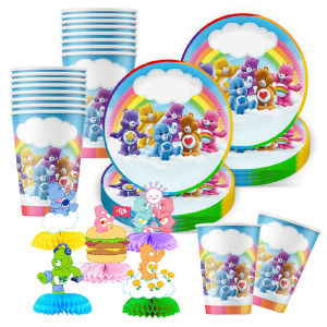 Care Bear | Care bars Cartoon Themed Paper Plates Cups Honeycombs Swirls Spirals Stickers Brooch for Celebrating Birthday Party Arrangements