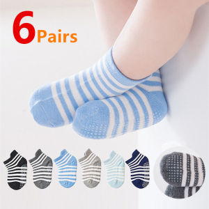 6Pairs/Lot Cotton Kids Anti-Slip Boat Socks Casual Baby Boys Girls Sock Floor Children Socken With Rubber Grips For 0-5Years