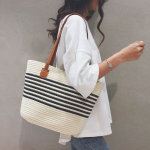 Large Capacity Straw Woven Tote Bag Womens Summer New Style Beach Commuting Single Shoulder Bucket Bag Fashion Trend Soft Fabric