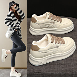 Womens Thick Bottom Sneakers Fashionable Retro Soft Sole Casual Leather Shoes Spring 2025 Korean Style Cross Buckle