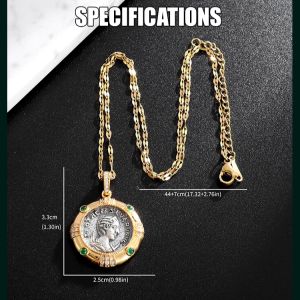 Ancient Coin Goddess Green Pendant Lucky Coin Necklace Money Amulet Wealth Emerald Pendant Fashion Jewelry