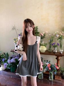 Váy Ngủ Ren Cotton Mùa Hè Thường Ngày Rộng Rãi Ngọt Ngào Gợi Cảm Có Đệm Ngực Váy Ngủ Cotton Cho Bé Gái Quần Áo Mặc Nhà