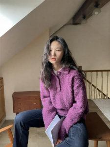 NIHAOKANONG | Quần Áo Knitwear Cổ Polo Dây Lượn Thùng Thình Phong Cách Lười cho Người Bé