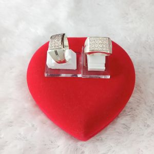 Cincin Cor Kotak Mata2 doff Perak 925 Sepuh Emas Putih