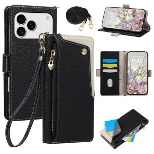 szhaiyu | Lanyard Card Slots Zipper PU Leather Wallet Case Flip Phone Case for IPhone 17E 11 12 13 14 15 16 Plus 17 18 Pro Max Purse Cover