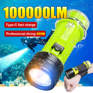 2025 Newest Professional Diving Flashlight IPX8 Underwater Lantern USB Rechargeable Strong Light Scuba Diving Torch Fishing Lamp