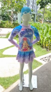 Đồ bơi cao cấp Áo tay dài + chân váy bé gái hoạ tiết Tiên cá Barbie Chống tia UV Giữ nhiệt Nhanh Khô Co Giãn Đa Chiều - SUP37