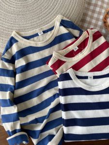 Soft Glutinous Skin-friendly Preferred Cotton Japan fashion Good Style Boys Basic Wide Stripes T-shirt Baby round Neck Bottoming Shirt