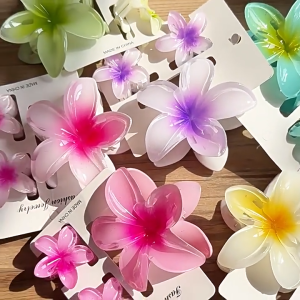 Jepitan Rambut 3in1 Cantik Model Bunga Kamboja Hair Clip Bunga Bali Aksesori Rambut Wanita Jepit Rambut Plumeria Warna Soft DBI