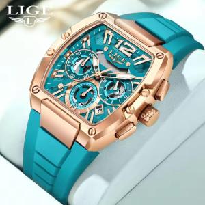 Lige Đồng hồ nam thời trang gốc thể thao đồng hồ bấm giờ quân đội lịch Dây đeo Silicon Đồng hồ đeo tay thạch anh