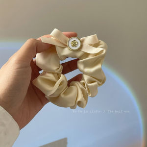 Phụ Kiện Tóc Bằng Lụa Satin Thiết Kế Ban Đầu Hoa Trà Xanh Nhạt Thắt Nút Bướm Vòng Tóc Vòng Da Kiểu Pháp Dây Buộc Tóc