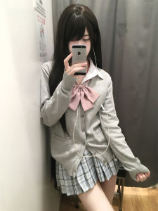 Original Mars JK Plaid Mini Skirt Light Blue And Grey Knitted Cardigan Sweater Uniform Skirt for Women Casual City Commute