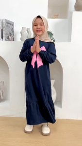 Hooneybee Husna Navy - Gamis Anak Perempuan -  Size 2-10 Tahun Baju Muslim Cewek
