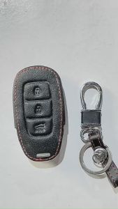 Bao da chìa khóa Hyundai Accent 2018-2020 Santafe 2019-2020 KONA màu đen chỉ đỏ tặng kèm móc