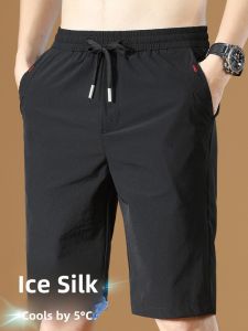 Ice Silk Mens Shorts Summer Thin Loose Casual Five-Part Pants Cool Feeling Quick Dry Breathable Sporty Black Shorts