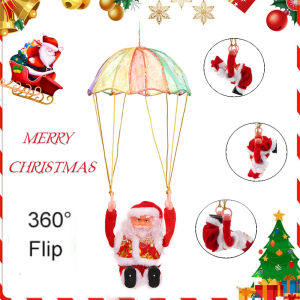 Electric Santa Claus Flip Parachute Toy Santa Claus Singing and Dancing Indoor Hanging Toy Pendant Gift New Year Party Decor