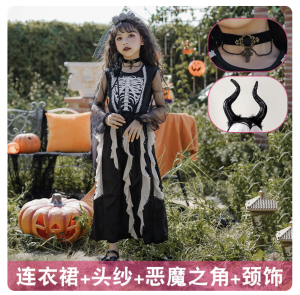 Halloween Costume Childrens Clothing Girls Wedding Dress Vampire Skeleton Zombie Dark Devil Witch Long Skirt Kids Performance Outfit