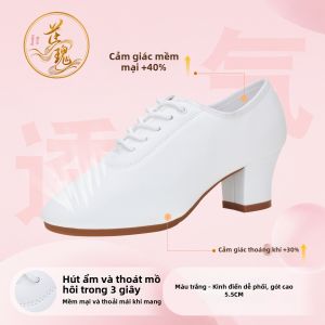 Giày Nhảy Da Thật Gót Thấp Đế Không Trượt