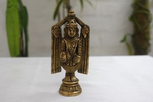 Brass Tirupati Balaji Venkateshwara Idol Vishnu Chakra Namah Shankh Statue Murti Lord Srinivasa Pooja Vastu Religious Idol for Home Office Temple Decor Gift 4 Inches.