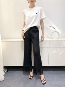 Tua thẳng chân quần của phụ nữ thoải mái giản dị và linh hoạt xếp li quần cạp cao dáng ôm thiết kế thích hợp # k23054