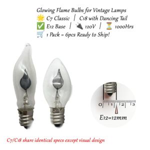🔥6 packs C18 Flame Bulb 120V 1W E12 Screw Base - apply to Dancing Tail Effect Bulbs for Chandeliers/Christmas Lights 1000Hrs🔥