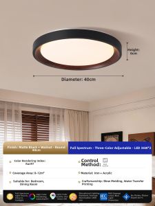 PARSA | Eye-protecting Minimalist Walnut Wood-patterned Ceiling Light