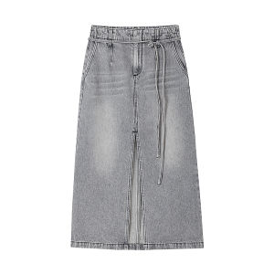 กระโปรงยีนส์สีเทา HS สำหรับผู้หญิง ฤดูใบไม้ร่วง 2024 กระโปรงทรงเอยาวปานกลาง ทรงหลวม ทรงเอ ทรงหลวม ทรงเอ