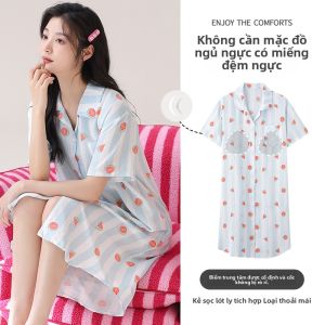 Đồ ngủ nữ MiiOW có đệm ngực tay ngắn cổ bẻ thoáng khí