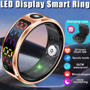 Smart Ring Men Women LED Display ScreenGift RingHeart Rate Blood Oxygen MonitorMulti Sport Modes5ATM & IP68 Waterproof Rings