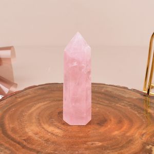 Natural Rose Quartz Crystal Point Polished Obelisk Wand Healing Crystal Tower for Energy Balancing Home Ornament