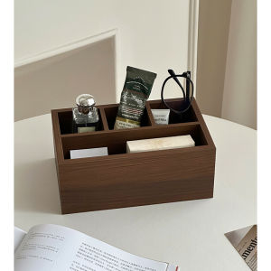 CHIGUASHAONV | Vintage Retro Walnut Wood Pattern Desk Storage Box for Multifunctional Remote Organizer