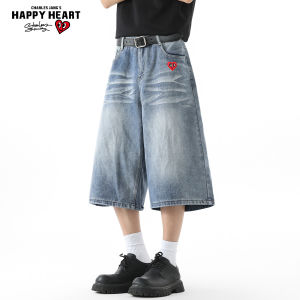 CHARLES JANGS HAPPY HEART | American Washed Cat-scratch Denim Shorts