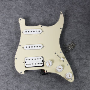 FLEOR Alnico 5 SSH Prewired Pickguard 3Ply Cream Loaded Guitar Pickguard Single Coil - Humbucker Pickup Set