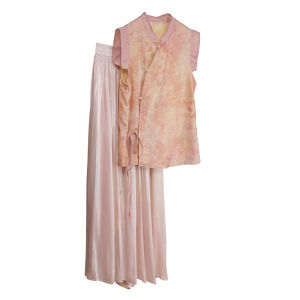 New Chinese Style Sleeveless Blouse Pink Floral Print Mandarin Collar 1