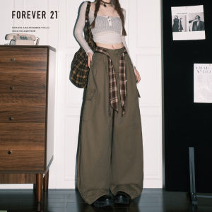 Forever 21 Retro Khaki High Waist Utility Denim Pants Womens Loose Wide Leg Pants Fall Trendy Zipper Style American Style