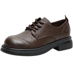 Josiny | Thick Sole Vintage British Loafers Coarse Heel Plush Pumps Brown
