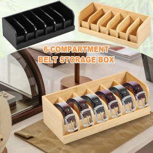 Belt Organizer Box 6 Grids Belt Storage Rack for Closet and Drawer Save Space Tie and Belt Bamboo Display Case for Men Women
