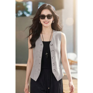 Misoshine | 100 Percent Linen Retro Waist-cinching Vest