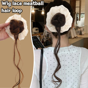 Korean Style Lace Scrunchie with Bun Wig for Women Large White Lace Hair Tie Realistic Hairpiece Fake Bun Maker