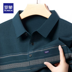 ROMON | Lormen Mens Long Sleeve Striped Polo Shirt Casual Pure Cotton Business Style Autumn New Fashion Dad Clothes