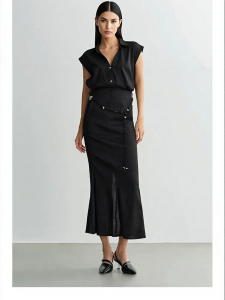 Summer Black Split Pencil Skirt