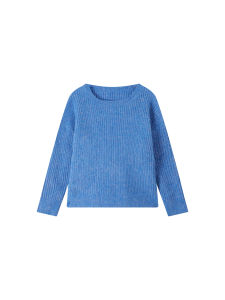 THROUS | Áo Sweater Form Rộng Cổ Tròn Màu Xanh Nile