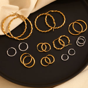 E.B.belle Classic Varity Style Varity Size Waterproof Hoops Stainless steel earrings woman Daily Jewelry Accessories for women