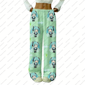 Bandai | Hatsuned Mikues Cartoon Flannel Pajama Pants for Women Voice Anime Lounge Sleep Pajama Pants Spring Autumn And Winter Trousers