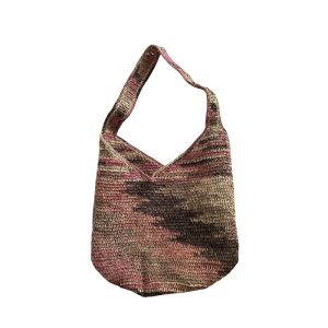 Ladies Straw Woven Bucket Bag Single Shoulder Holiday Beach Style Raffia Grass Casual Trendy Summer 2025 Youth Stripe Pattern