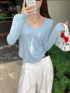 White Base Layer Shirt Womens Long Sleeve Modal Slim Fit round Hem Early Autumn Top Commute Style Korean Version Breathable