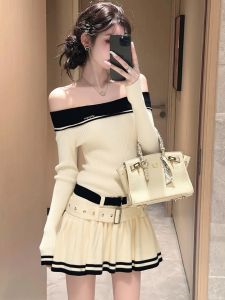 SHANGSHA | Elegant and Stylish One-Shoulder Knitted Dress for Important Occasions Summer Petite Wear