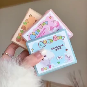100Sheets 3in1 Cute Cartoon Oil Absorbing Paper with Mirror and Puff Face Oil Control Easy To Use Portable Makeup Tools
