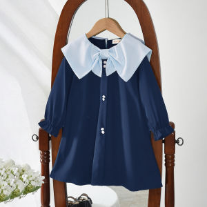 Bear Leader Autumn New Fashion Girls Clothes 3-7 Year Old Kids Casual Dresses Long Sleeved Butterfly Bow Decoration Lapel Princess Dress